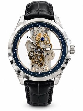 Black Skeleton Dial Men's Dress Watch - Leather Strap